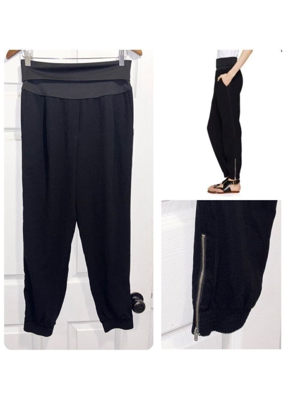Aritzia Wilfred Ermont Jogger Pant Black Crepe High Fold Over Waist Size Small